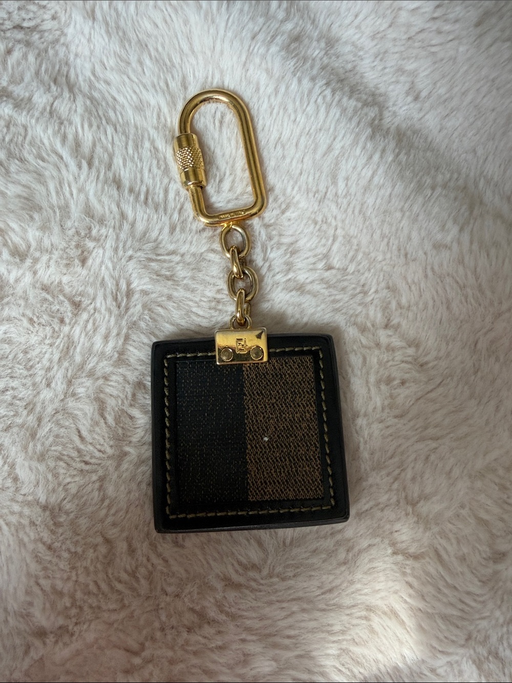 Fendi Brown and Black Leather Keyring with Gold Hardware